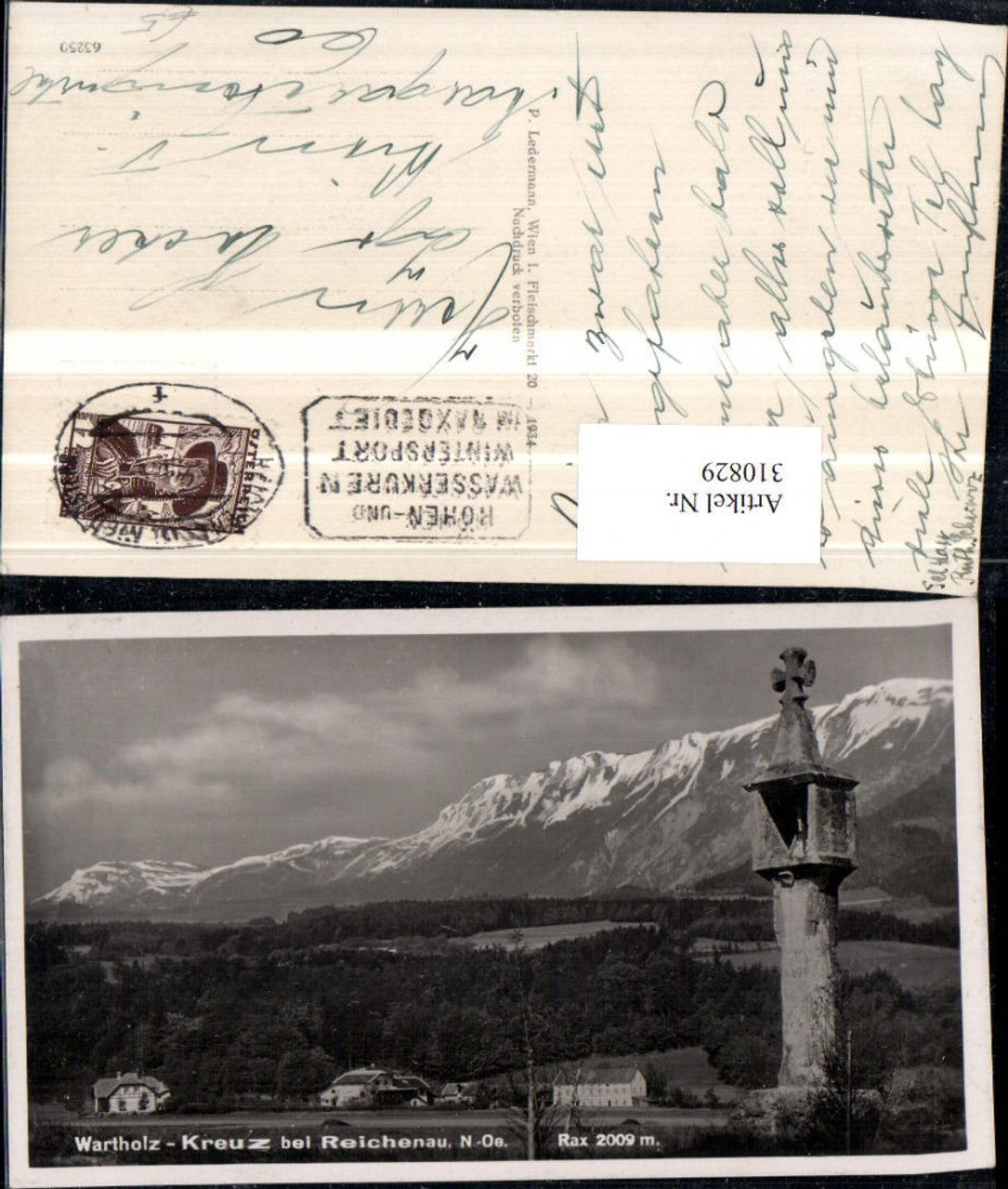 310829,Wartholz-Kreuz Bildstock b. Reichenau m. Rax Bergkulisse