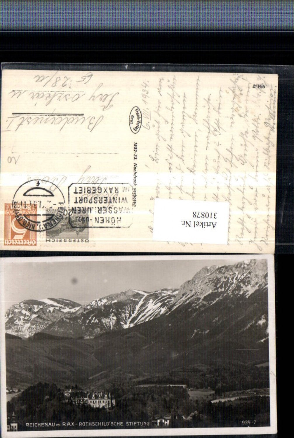 310878,Reichenau an d. Rax Rothschild'sche Stiftung Bergkulisse