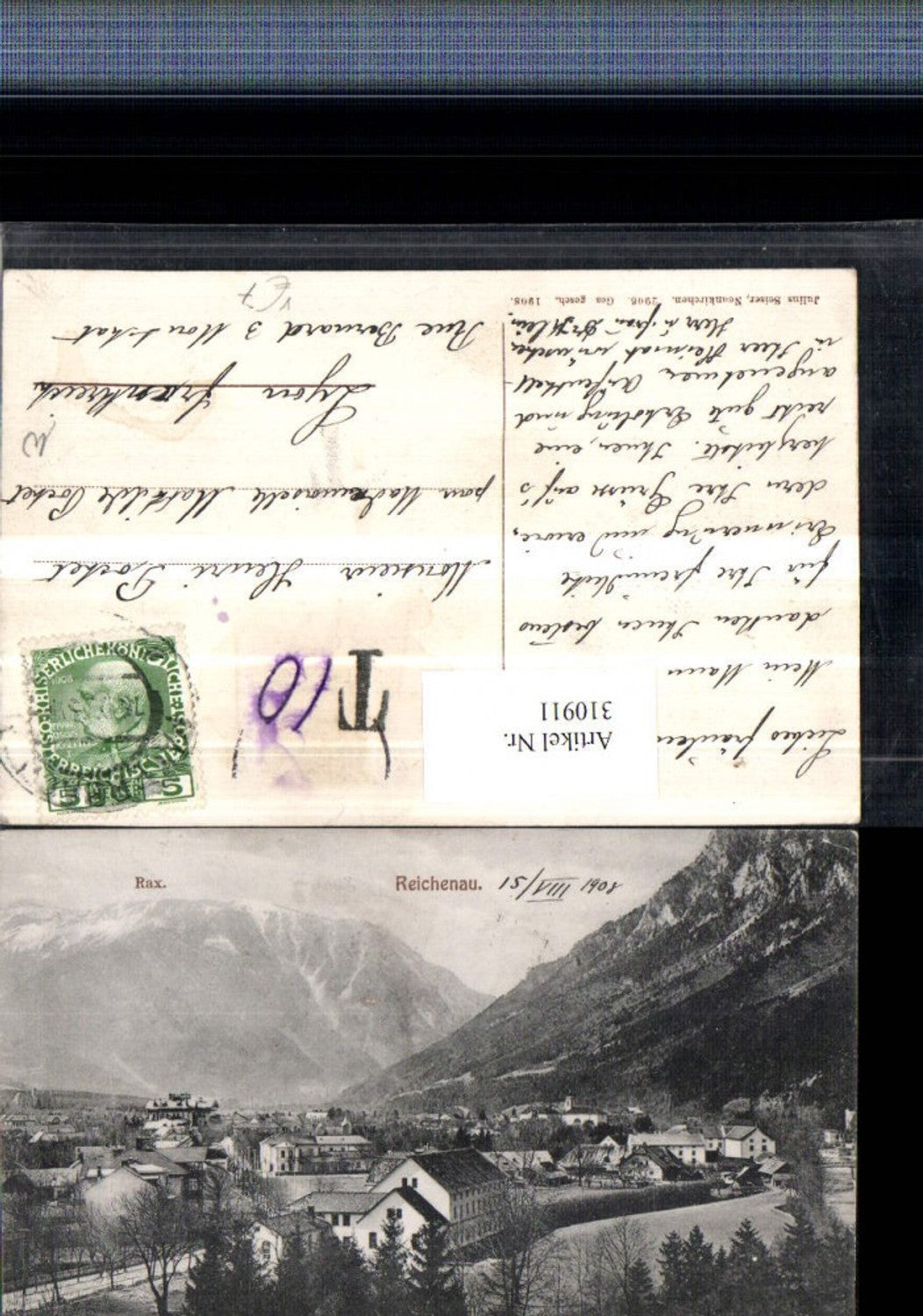 310911,Reichenau an d. Rax Teilansicht m. Rax Bergkulisse pub Julius Seiser 2906