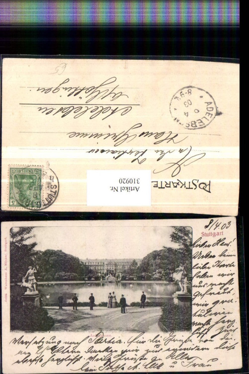 310920,Stuttgart Anlagensee m. Schloss Statuen