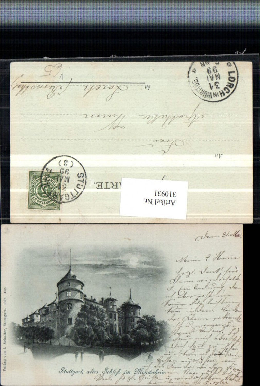 310931,Mond Litho Stuttgart Altes Schloss im Mondschein pub L. Schaller 432