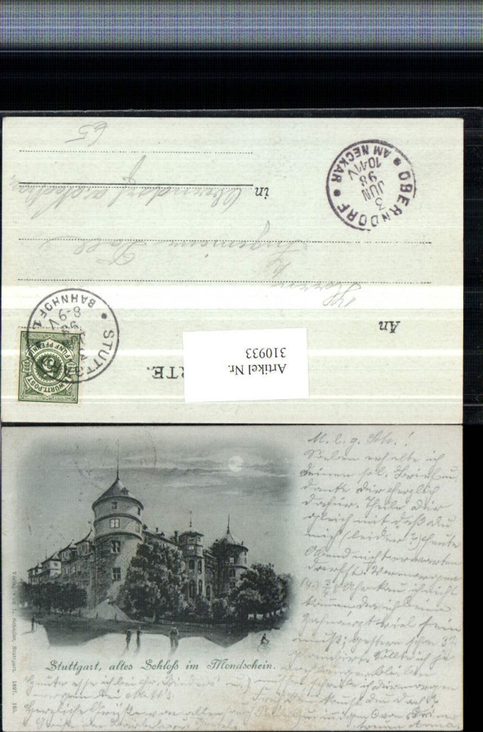 310933,Mond Litho Stuttgart Altes Schloss im Mondschein