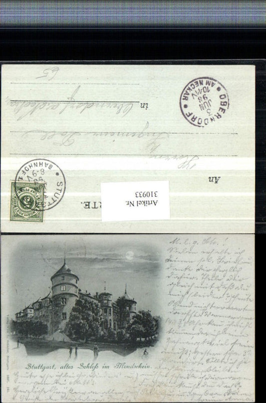 310933,Mond Litho Stuttgart Altes Schloss im Mondschein