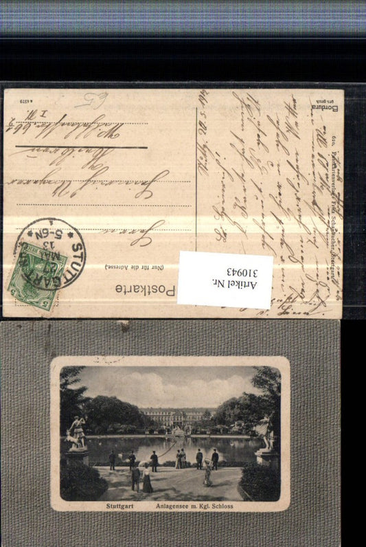 310943, Stuttgart Anlagensee with Royal Palace Statues Passepartout