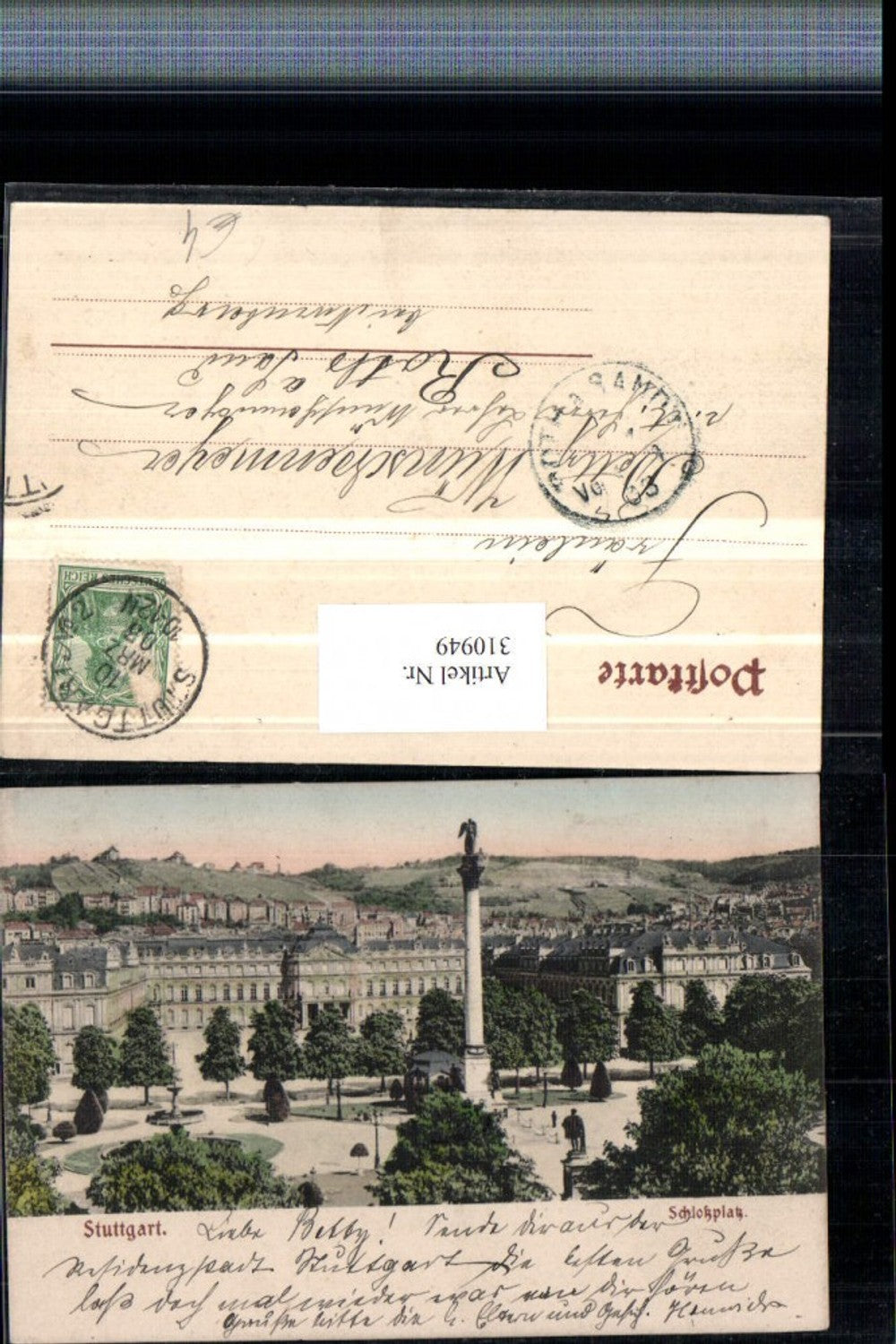 310949,Stuttgart Schlossplatz Schloss Säule Brunnen Denkmal