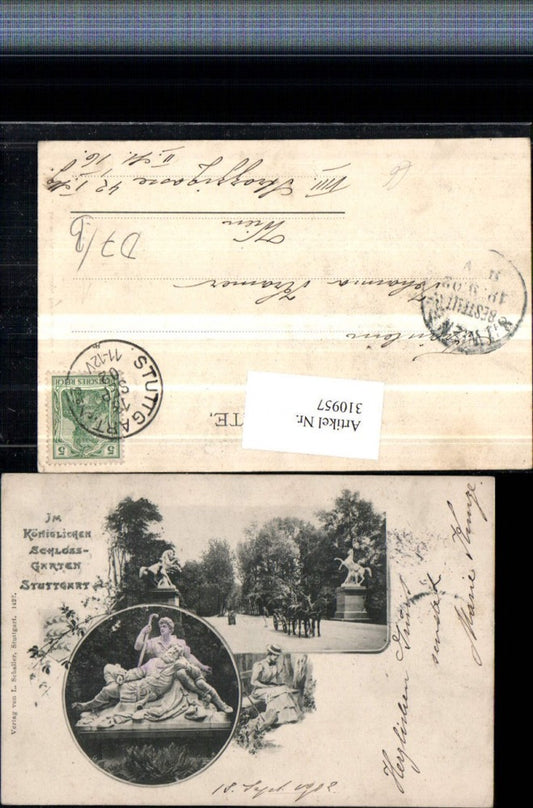 310957, Stuttgart Royal Palace Garden Statues Carriage Multi-view postcard