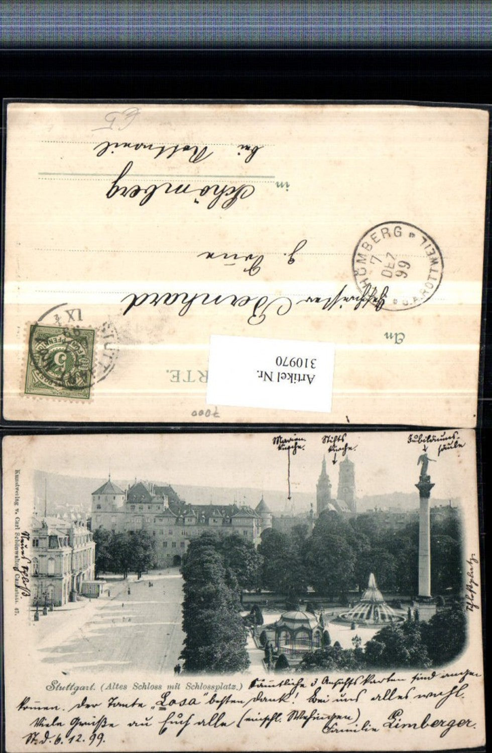 310970,Stuttgart Altes Schloss m. Schlossplatz Säule Brunnen Pavillon