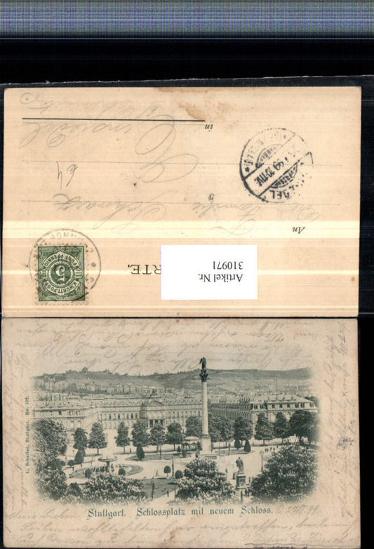 310971, Stuttgart Schlossplatz with New Castle, Column, Fountain, Monument