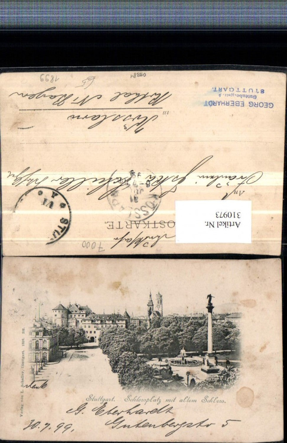 310973,Stuttgart Schlossplatz m. Altem Schloss Säule Brunnen