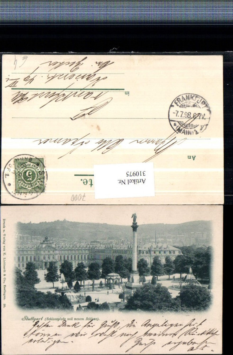 310975,Stuttgart Schlossplatz m. Neuem Schloss Säule Brunnen