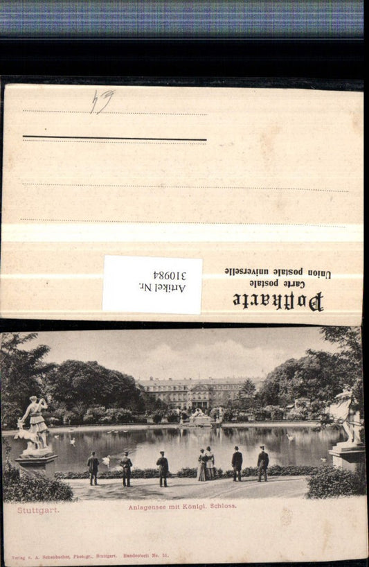 310984, Stuttgart Anlagensee with Royal Palace Statues