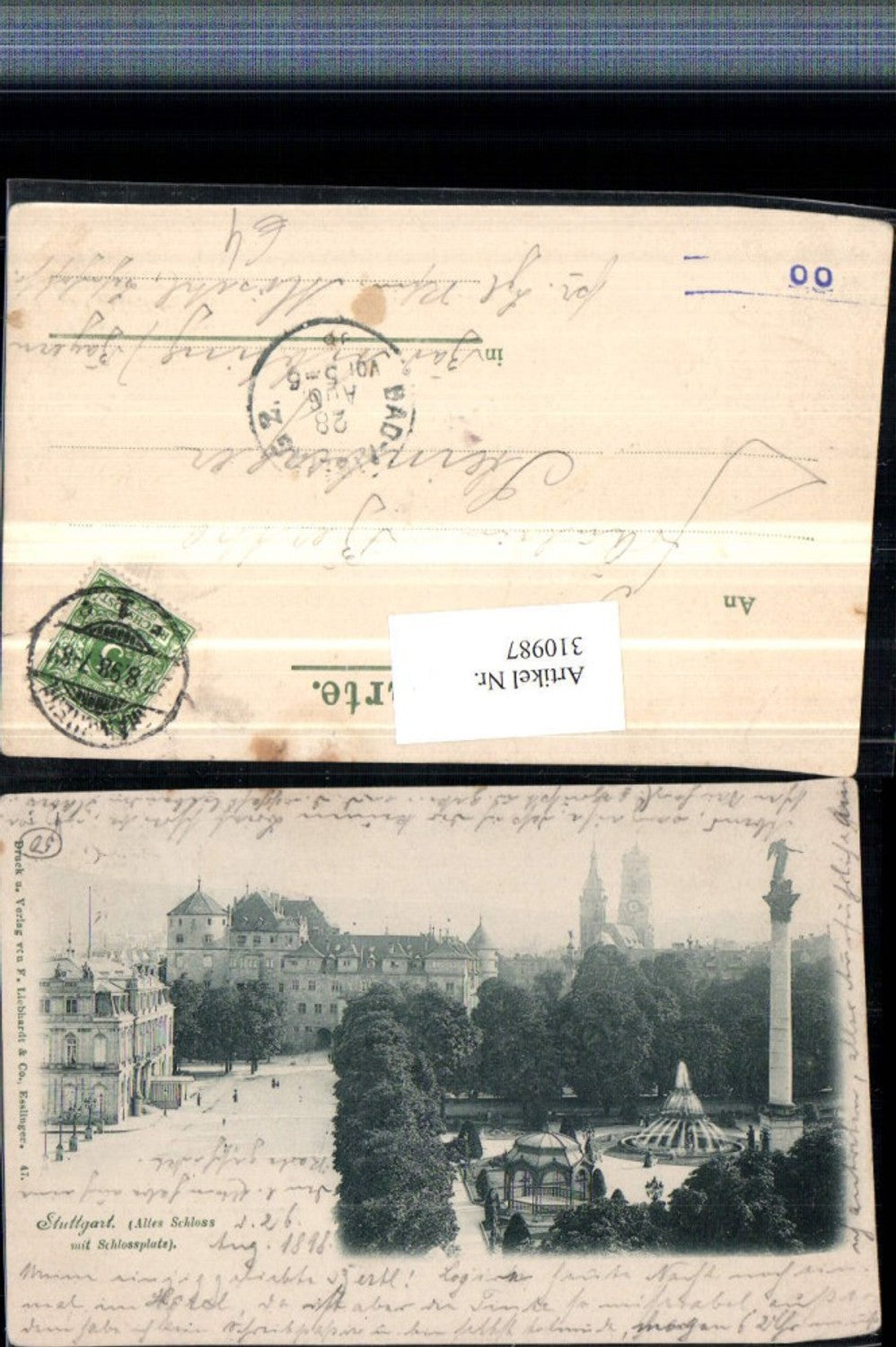 310987,Stuttgart Altes Schloss m. Schlossplatz Säule Brunnen Pavillon
