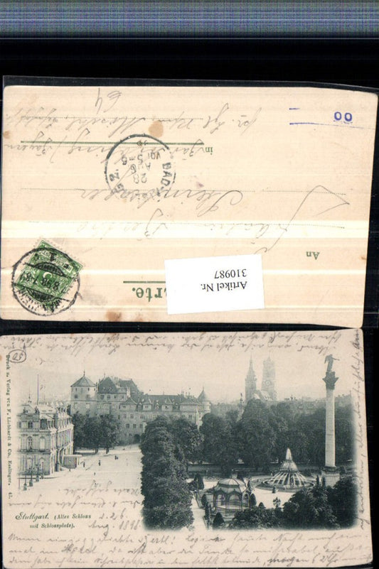 310987, Stuttgart Old Castle with Castle Square, Column, Fountain, Pavilion