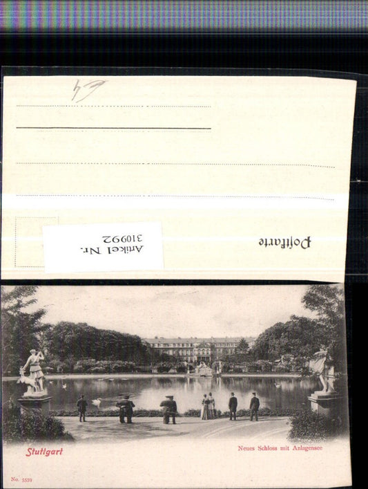 310992, Stuttgart New Palace with Anlagensee Statues