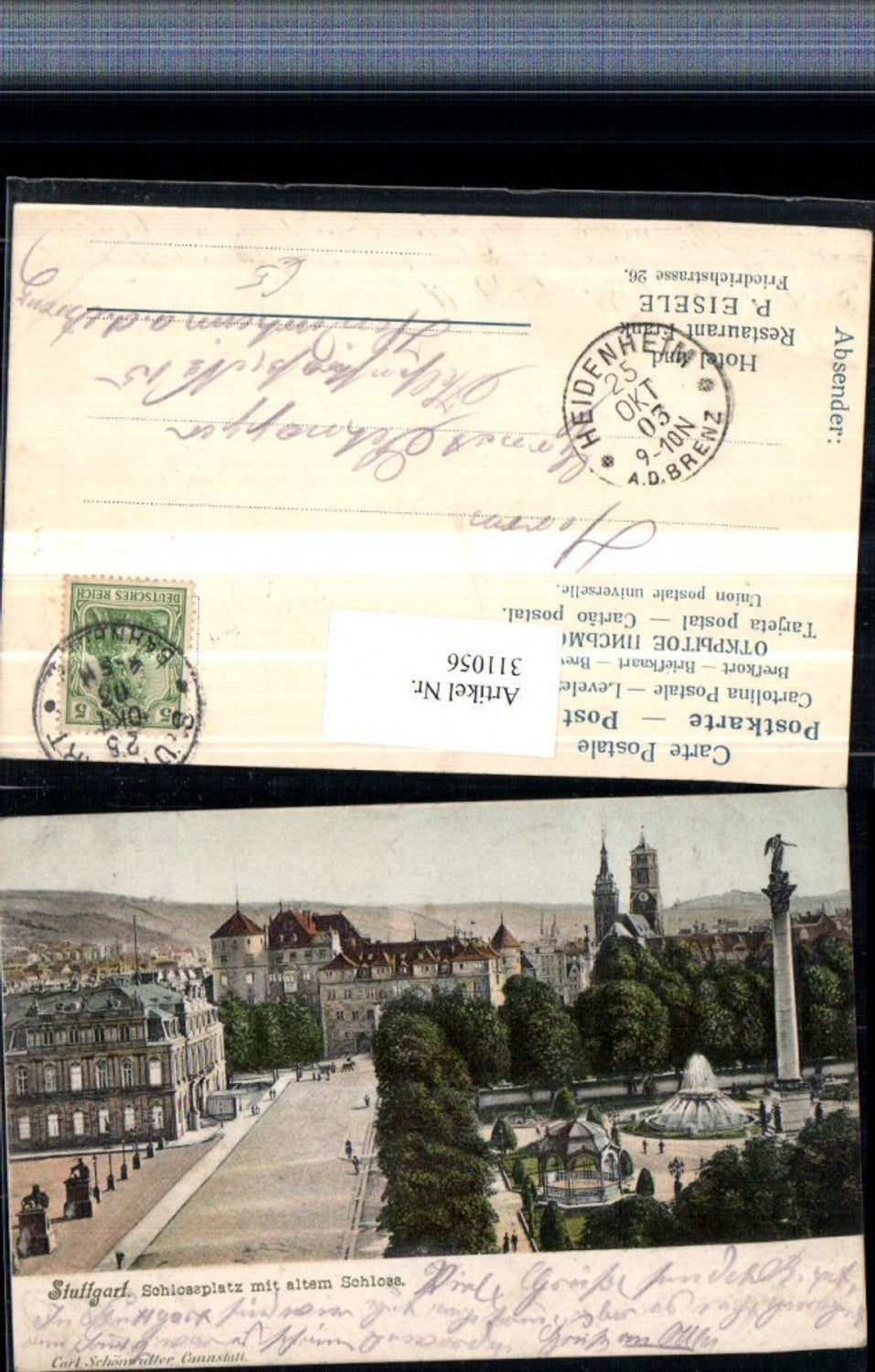 311056,Stuttgart Schlossplatz m. Altem Schloss Säule Brunnen Pavillon