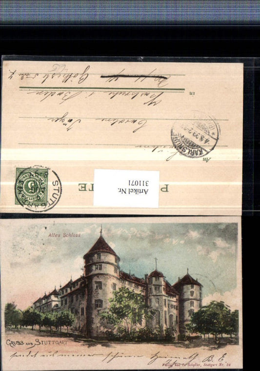 311071, Artist Lithograph Greetings from Stuttgart Old Castle