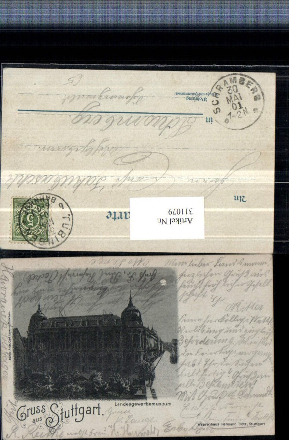 311079,Mond Litho Gruß aus Stuttgart Landesgewerbemuseum Museum