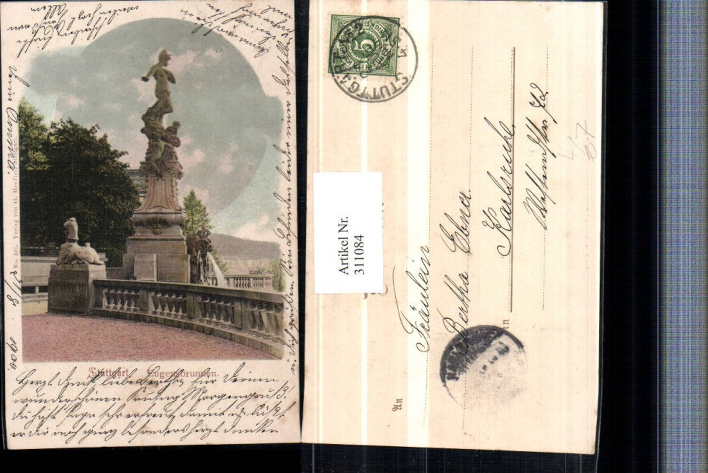 311084,Litho Stuttgart Eugensbrunnen Brunnen Statue