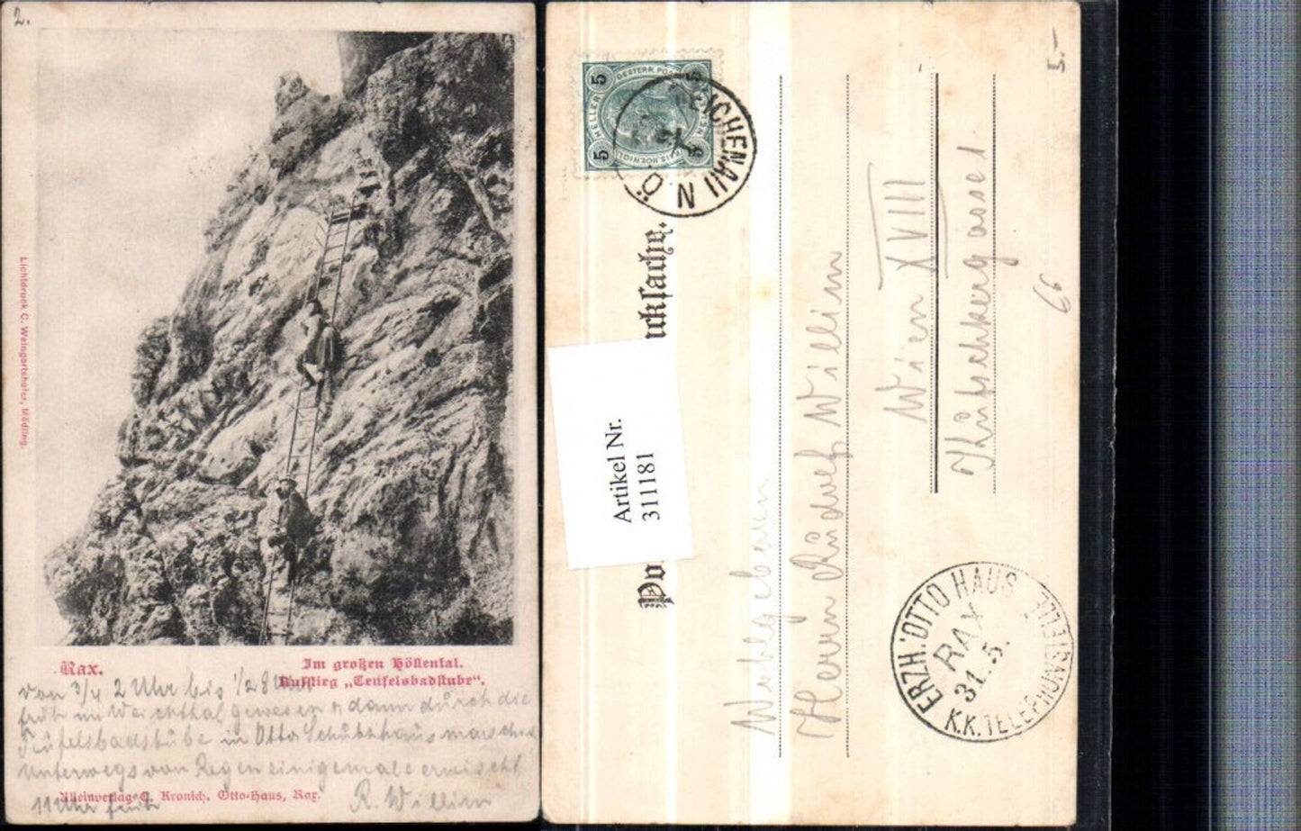 311181,Rax Im großen Höllental Teufelsbadstube b. Reichenau Leiter Bergsteiger