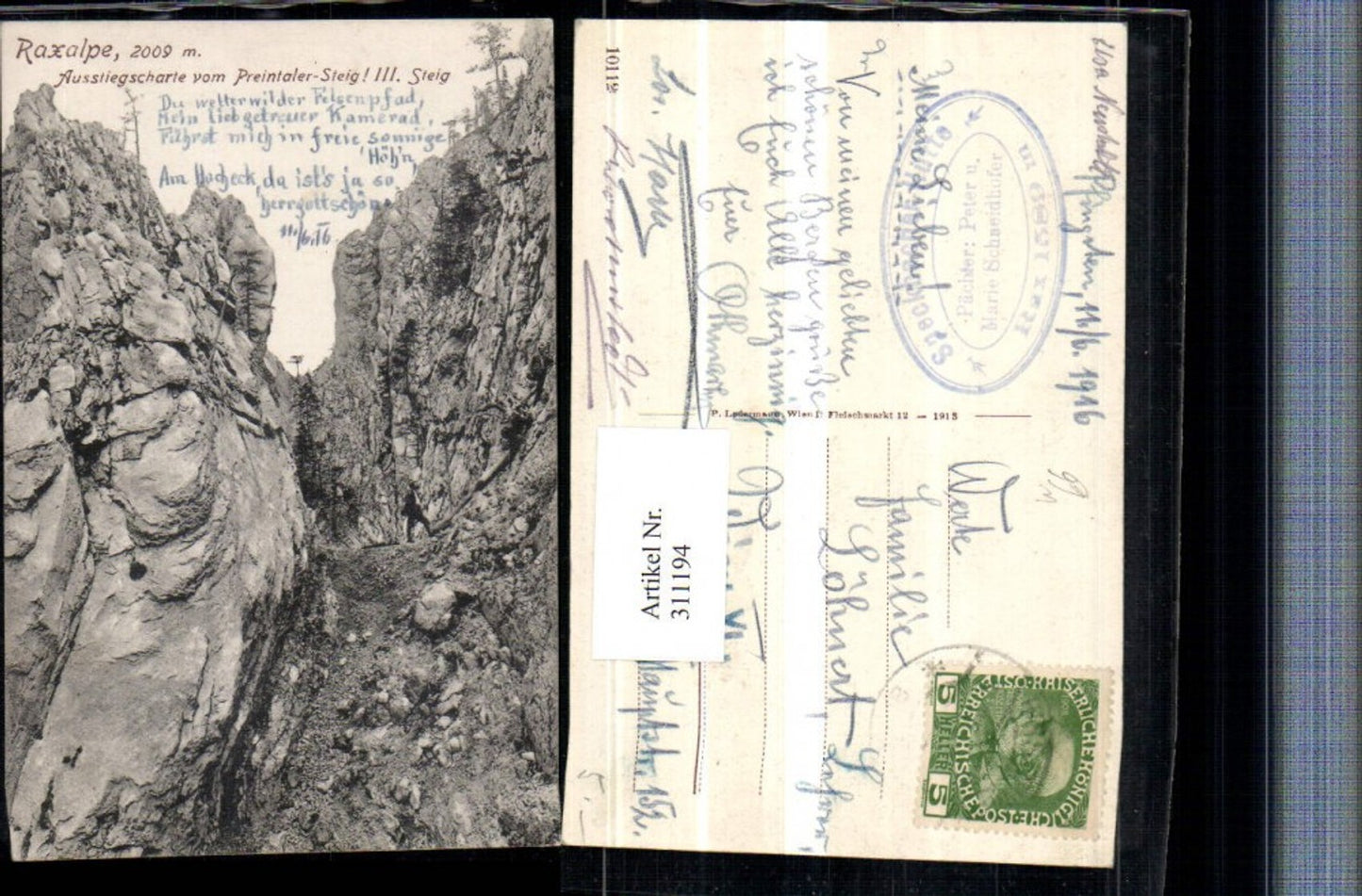 311194,Raxalpe Ausstiegscharte vom Preintalersteig b. Prein
