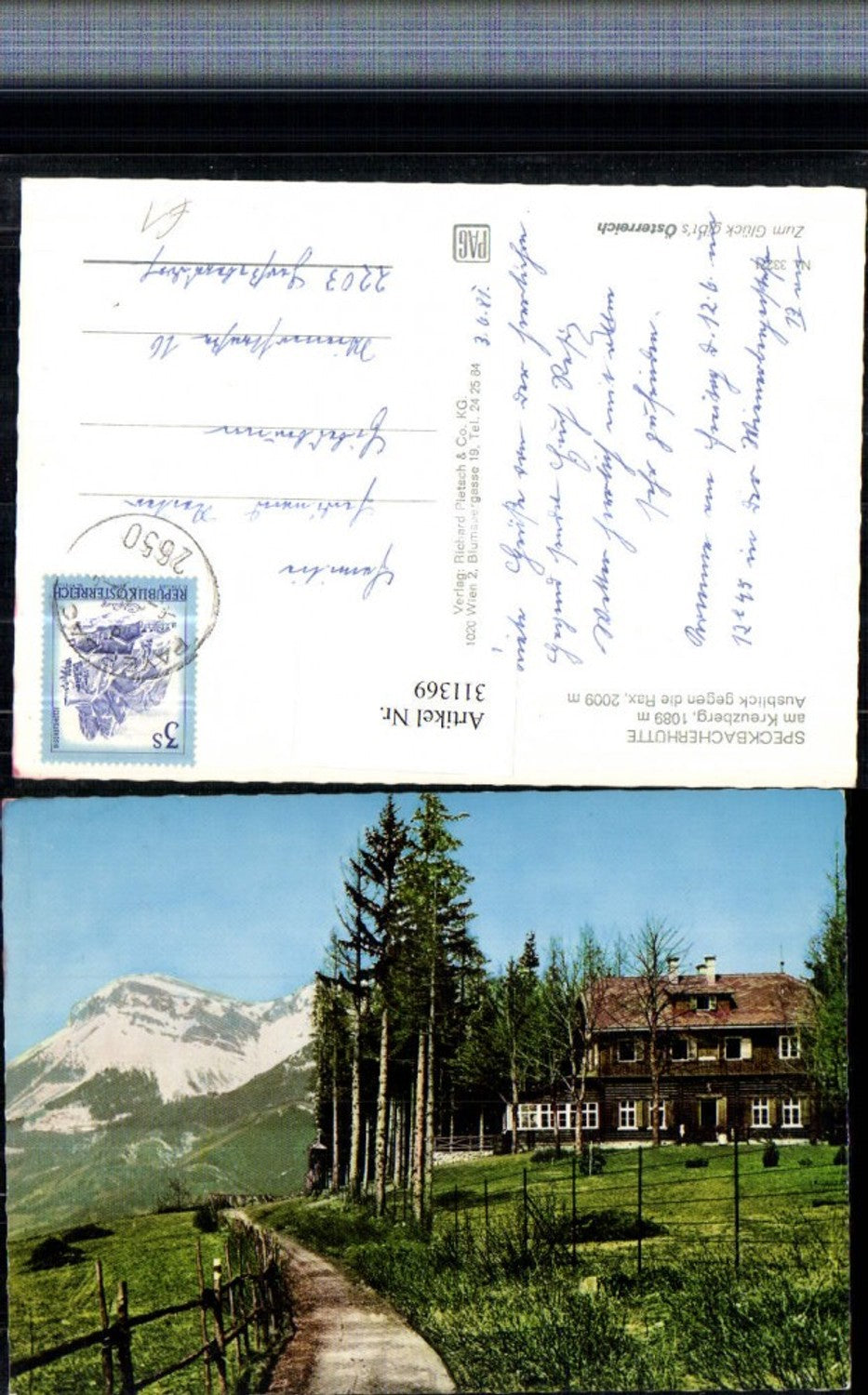 311369,Speckbacherhütte Berghütte am Kreuzberg b. Breitenstein geg. Rax Bergkulisse