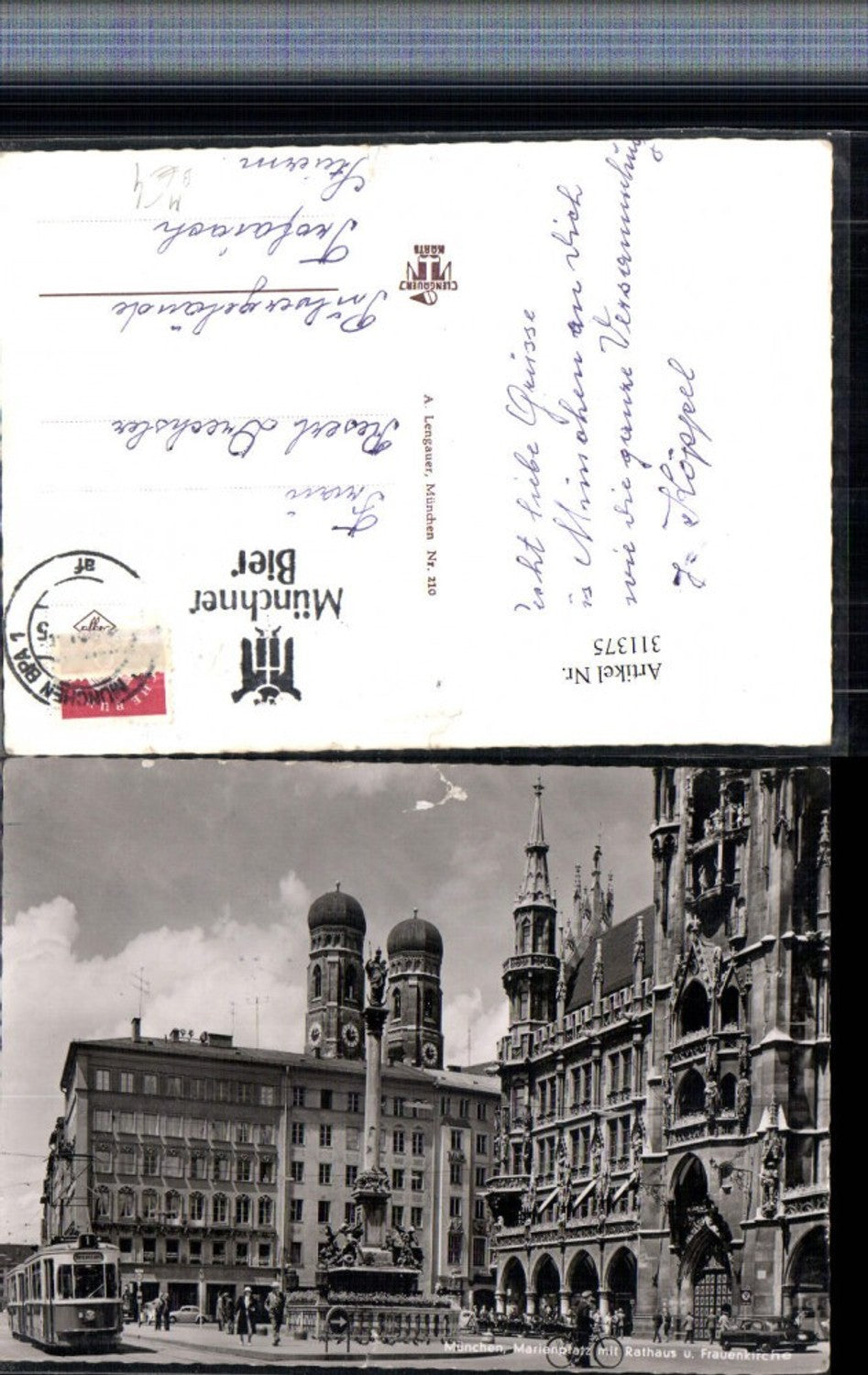 311375,München Marienplatz m. Rathaus u. Frauenkirche Straßenbahn Nr. 1 Berg am Laim