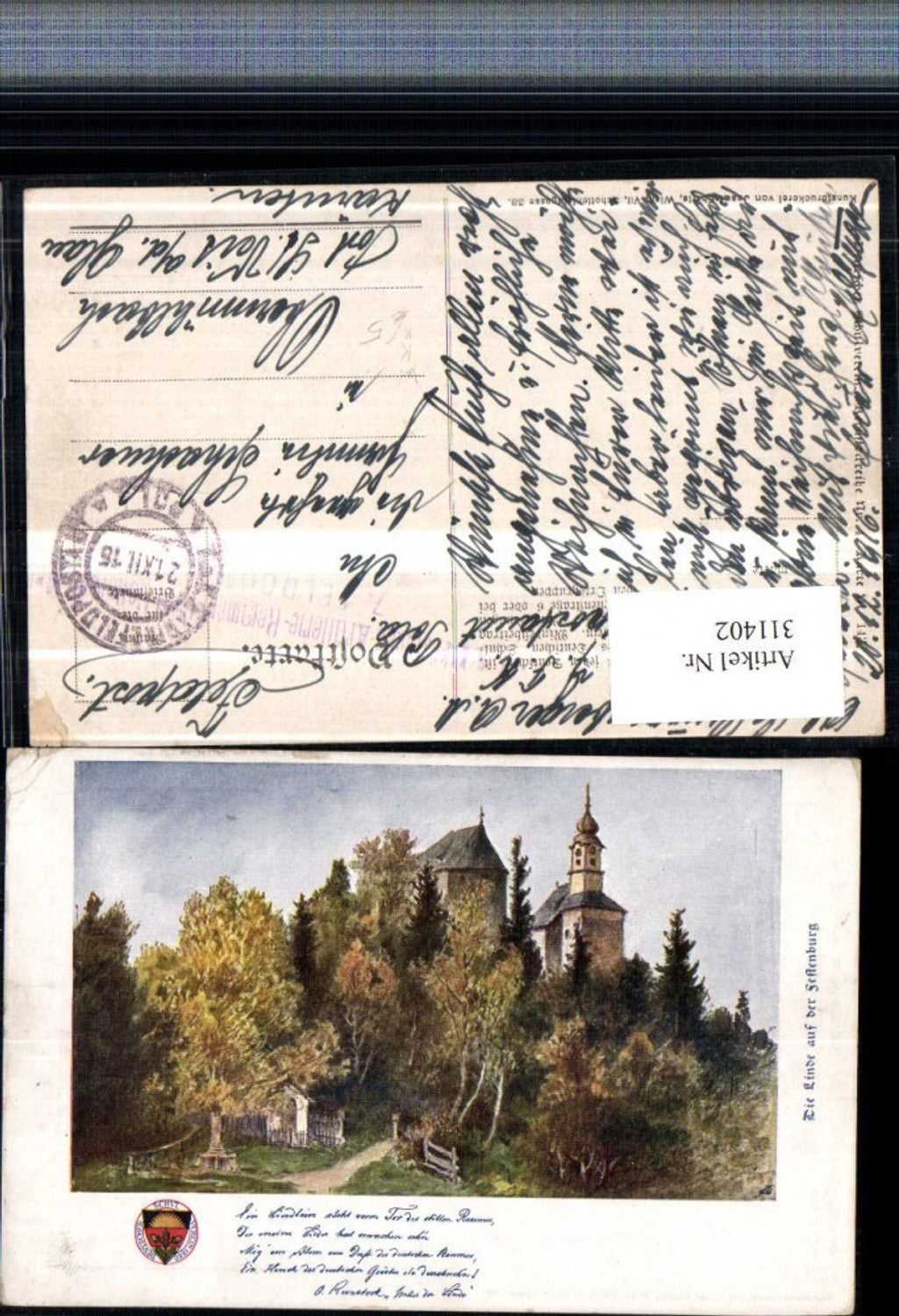 311402,Deutscher Schulverein 143 Künstlerkarte Die Linde auf d. Festenburg Kirche