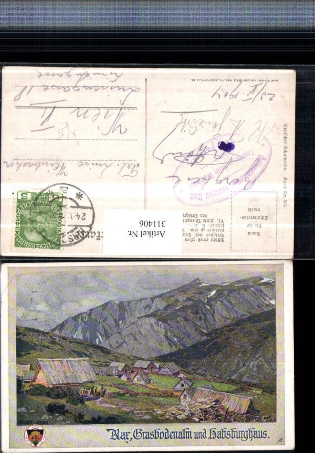 311406,Deutscher Schulverein 524 Künstler Gustav Jahn Rax Grasbodenalm Habsburghaus b. Nasswald