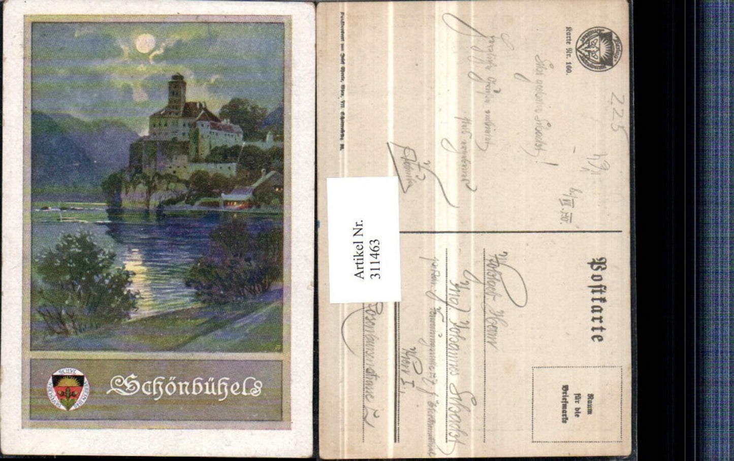 311463,Deutscher Schulverein 160 Künstlerkarte Schönbühel Schloss Mondschein