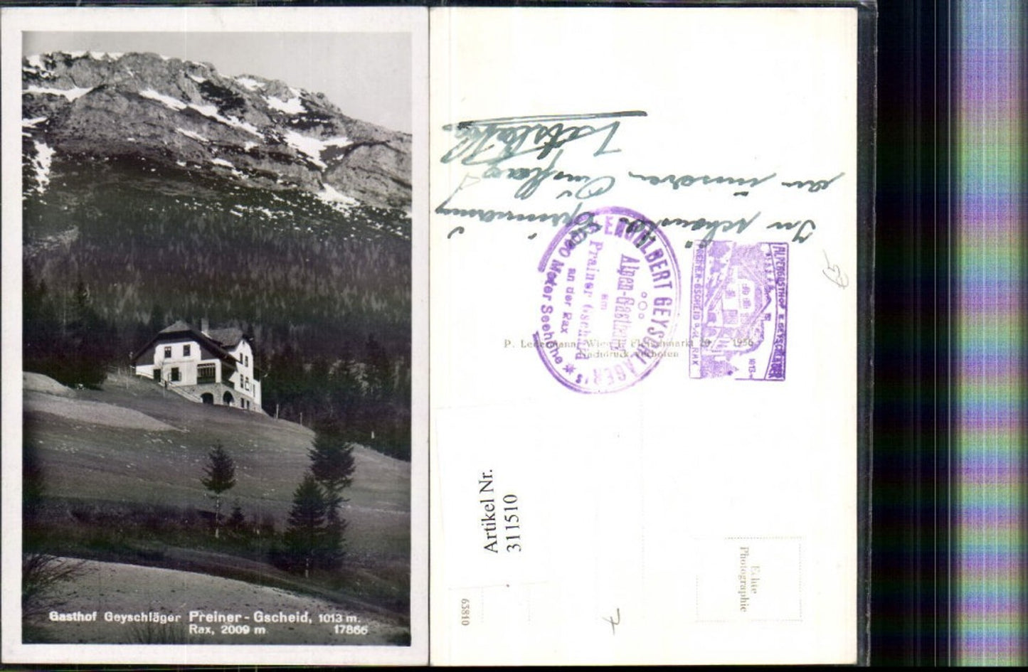 311510,Rax Gasthof Geyschläger m. Preiner-Gscheid b. Prein Bergkulisse