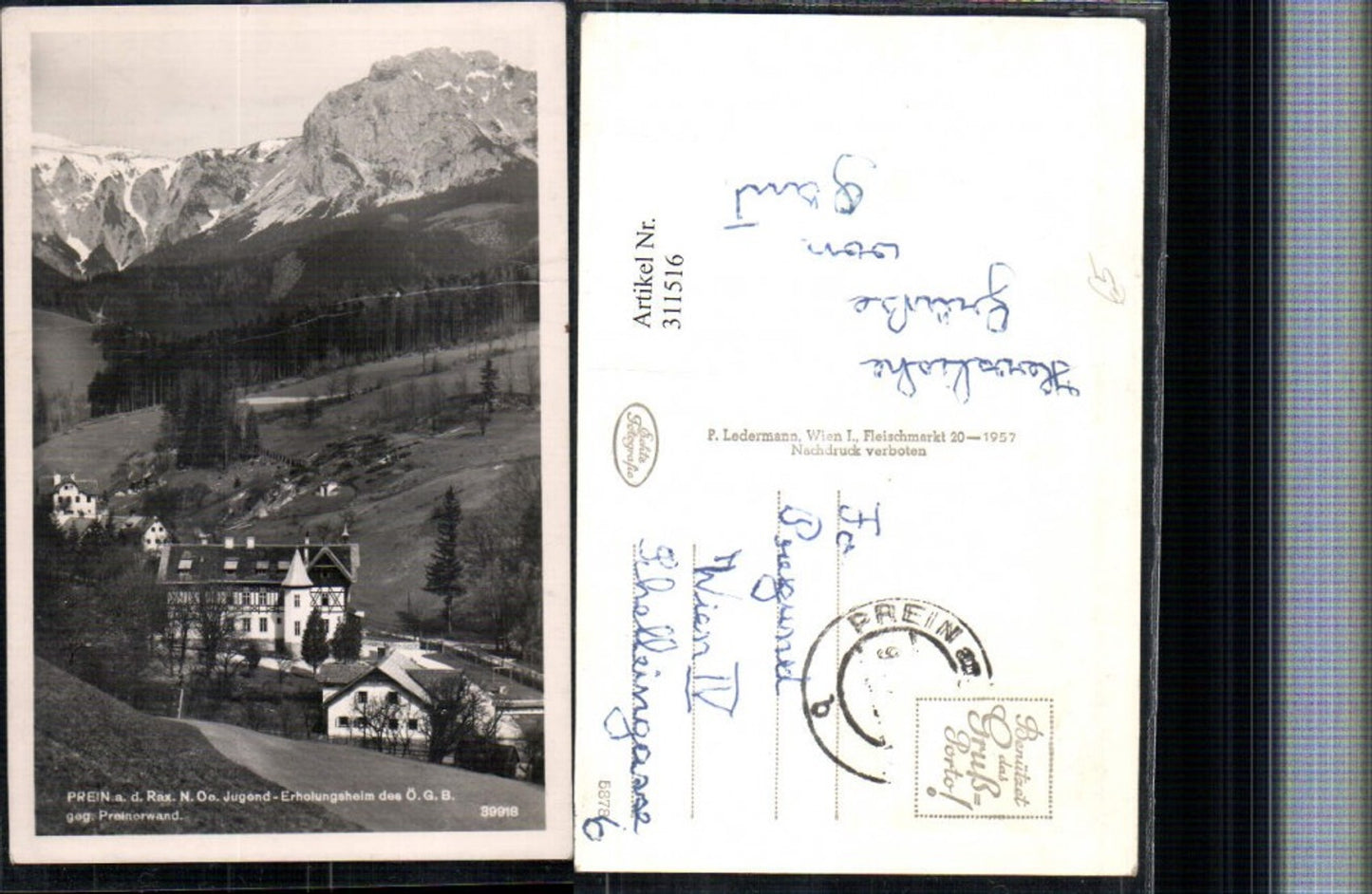 311516,Prein an d. Rax Jugend Erholungsheim geg. Preinerwand Bergkulisse