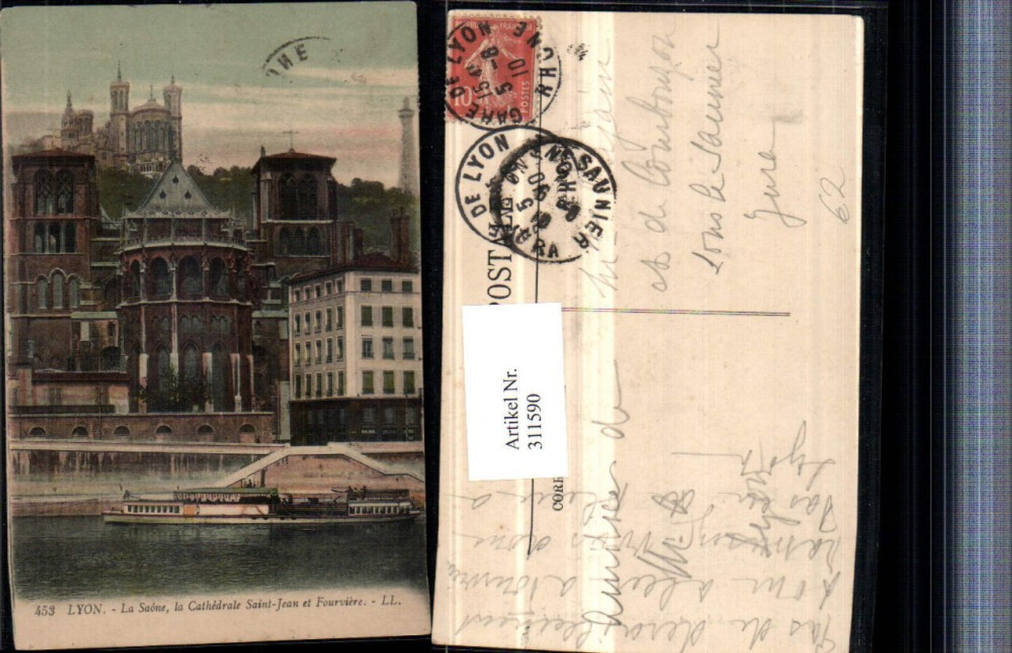 311590,Lyon La Saone Cathedrale Saint-Jean et Fourviere Kirche Boot