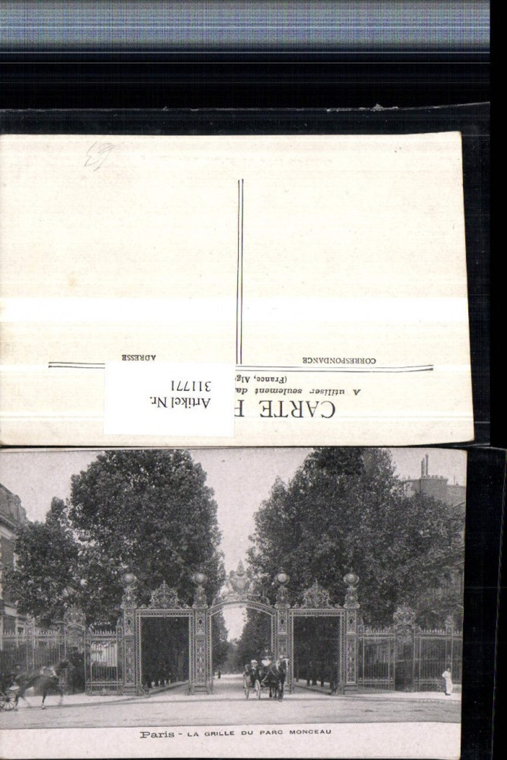 311771,Paris La Grille du Parc Monceau Park Eingang Kutsche