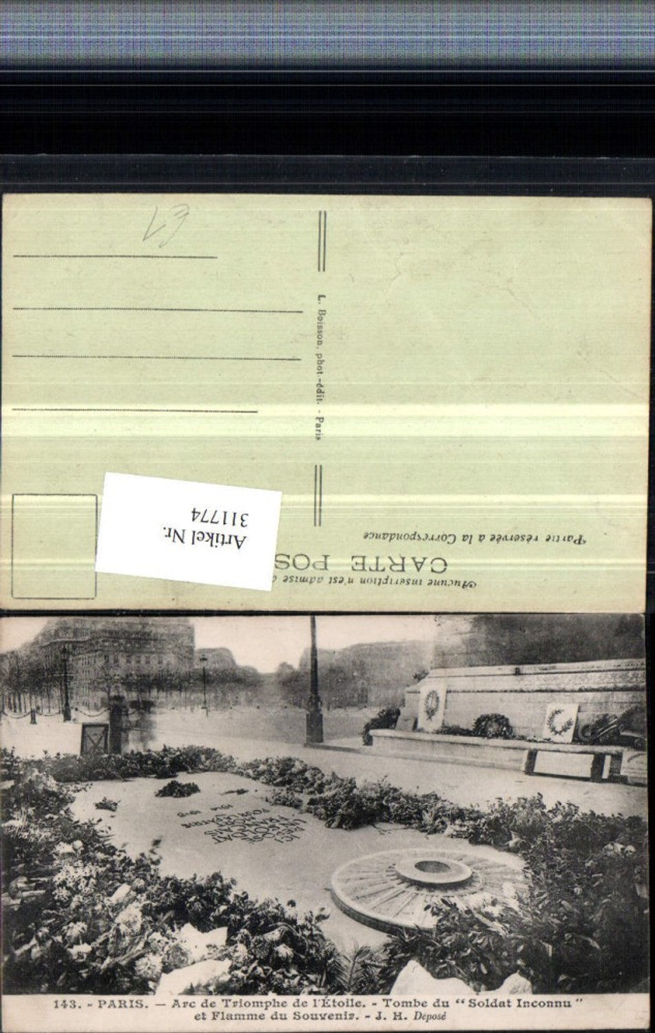 311774,Paris Arc de Triomphe de l'Etoile Tombe du Soldat Inconnu et Flamme du Souvenir Grabmal