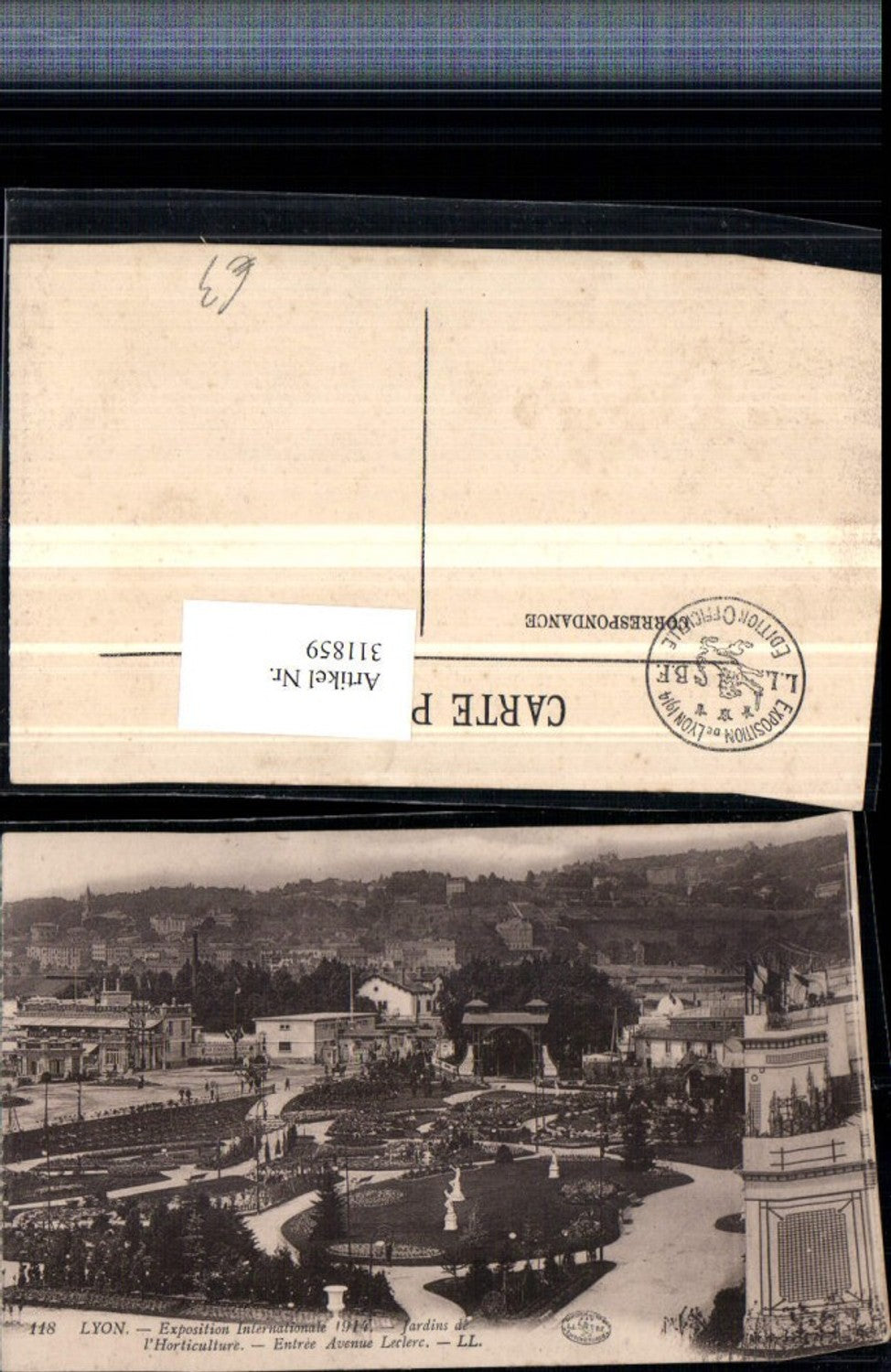 311859,Lyon Exposition Internationale 1914 Jardins de l'Horticulture Entree Avenue Leclerc