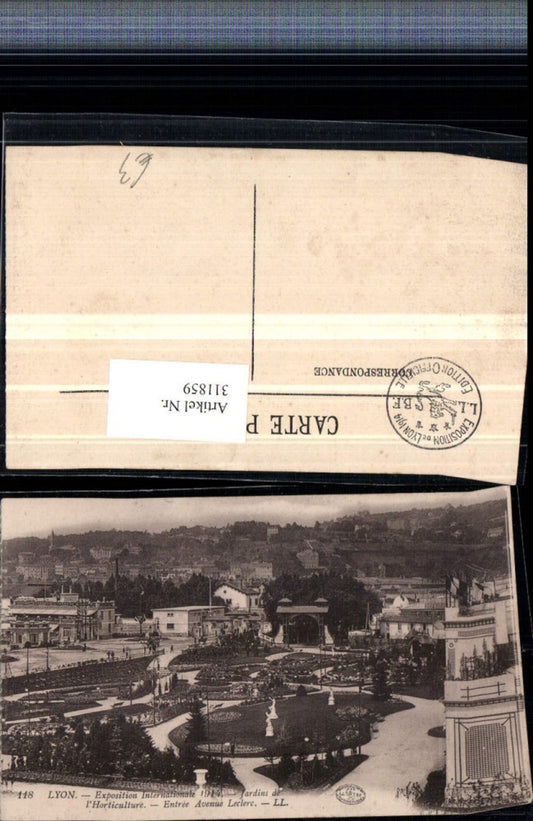 311859,Lyon Exposition Internationale 1914 Jardins de l'Horticulture Entree Avenue Leclerc