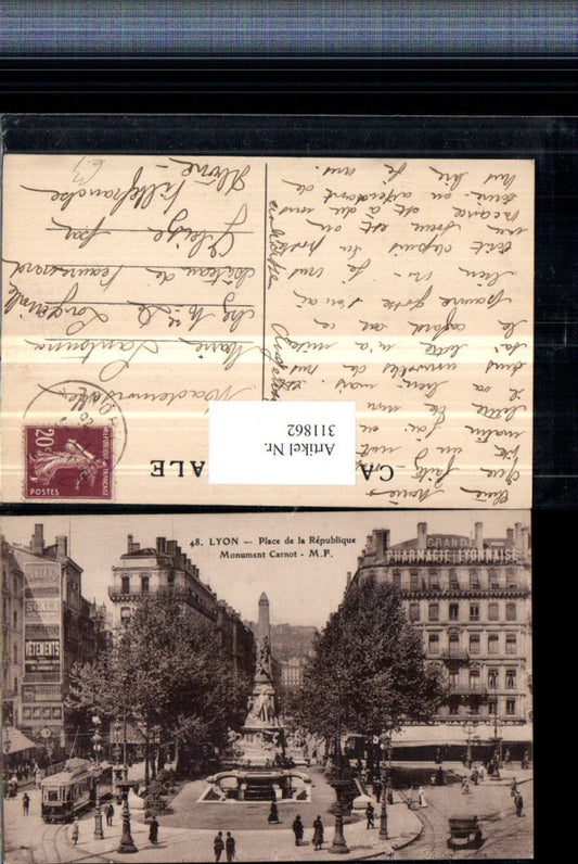 311862,Lyon Place de la Republique Monument Carnot Obelisk Straßenbahn