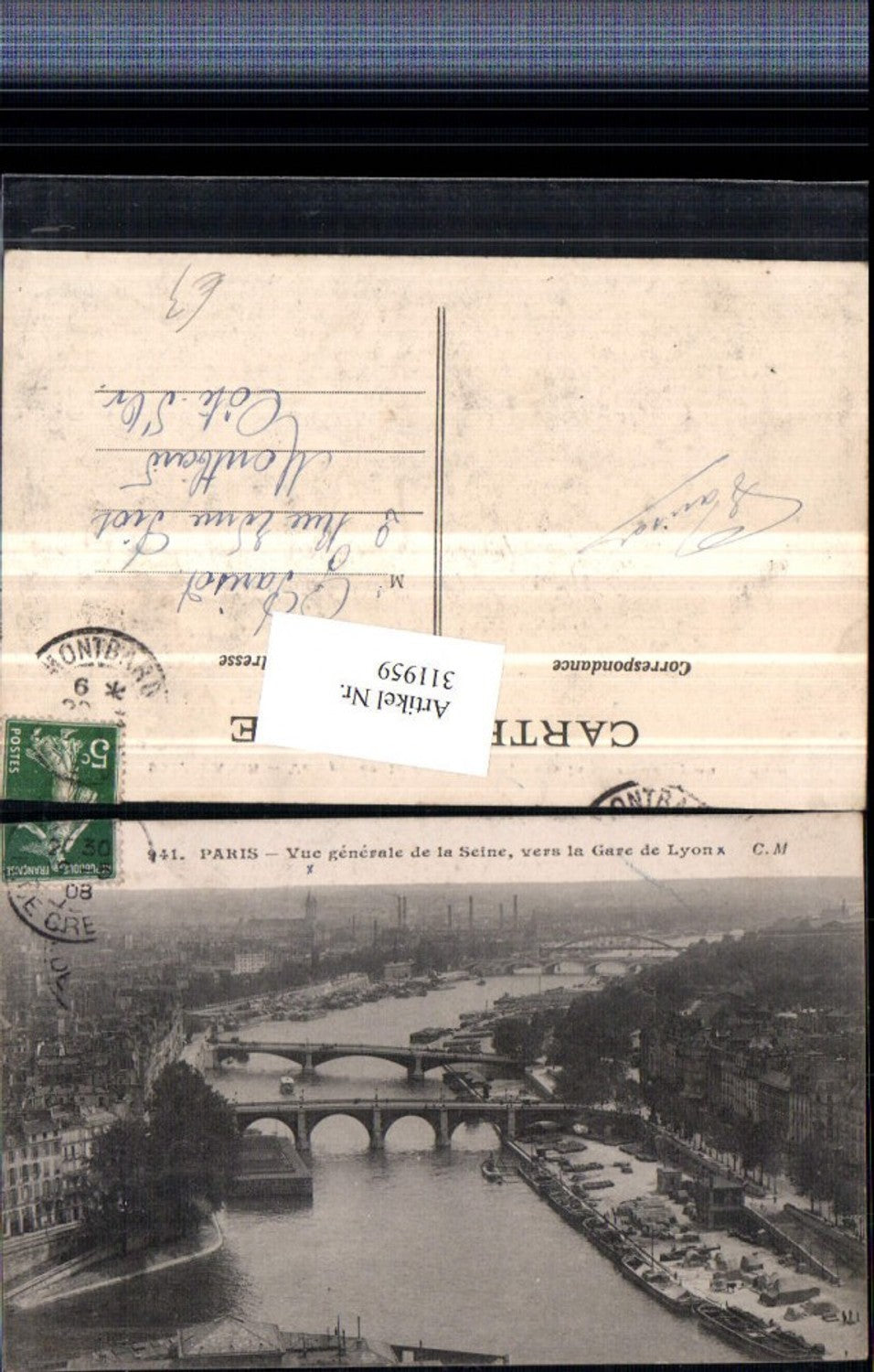 311959,Paris Vue generale de la Seine vers la Gare de Lyon Teilansicht Brücken