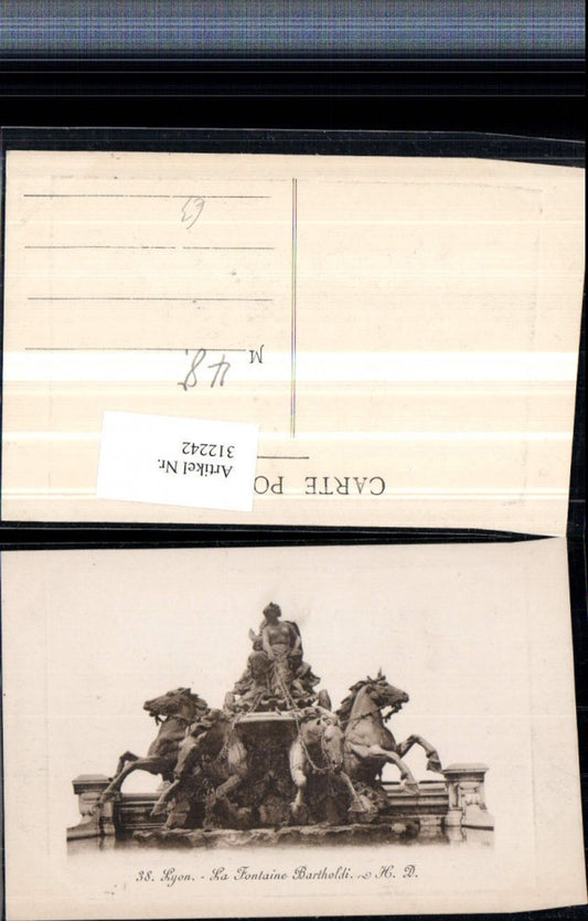 312242,Lyon La Fontaine Bartholdi Brunnen Präge Passepartout