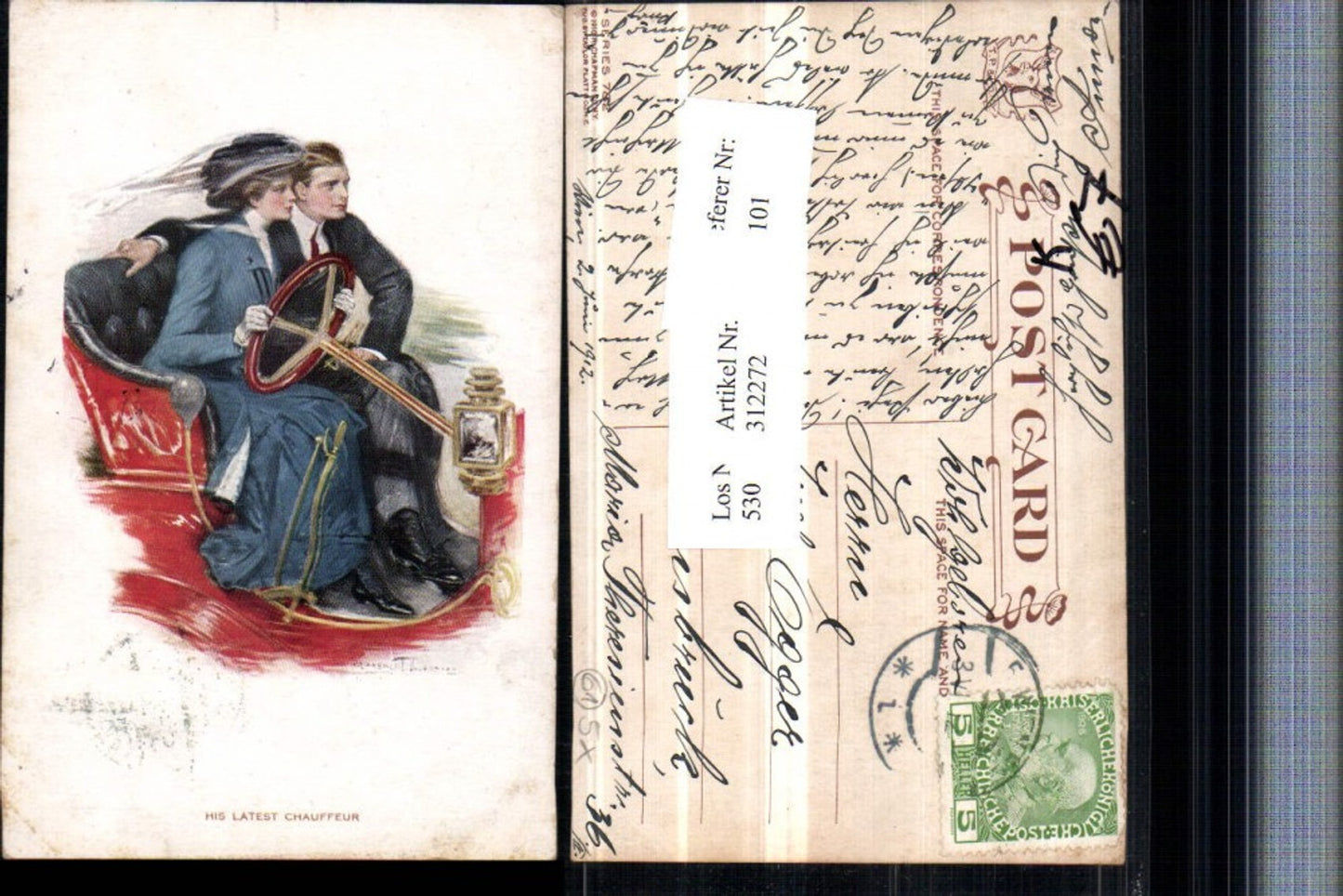 312272,Künstler AK Clarence F. Underwood Frau fährt Auto Hut Hutmode Emanzipation