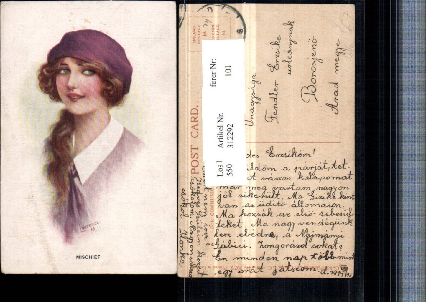 312292,Künstler AK Laurence Miller Glamour Frau Haube Portrait