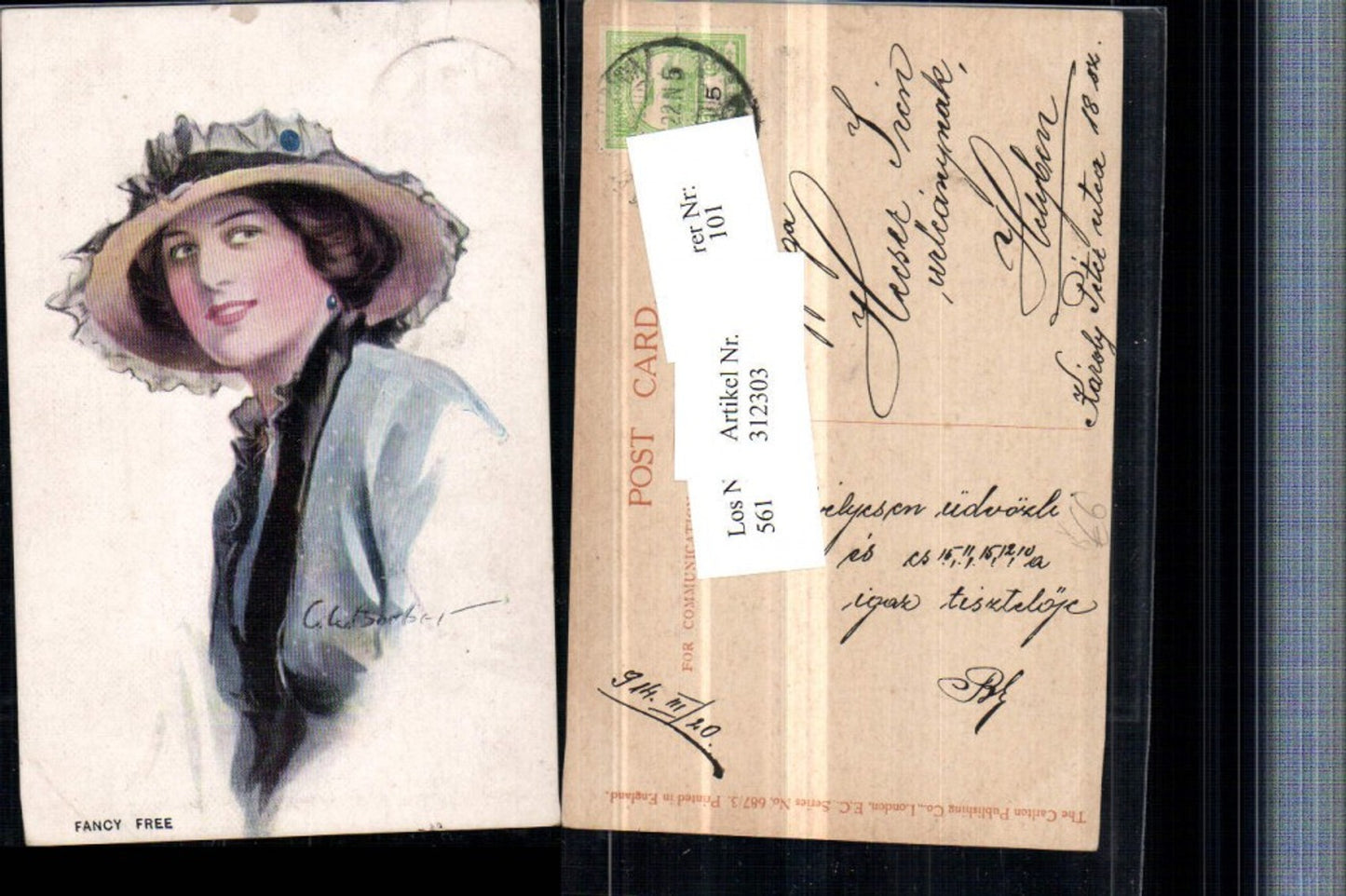 312303,Künstler AK C.W. Barber Glamour Frau Hut Fancy Free