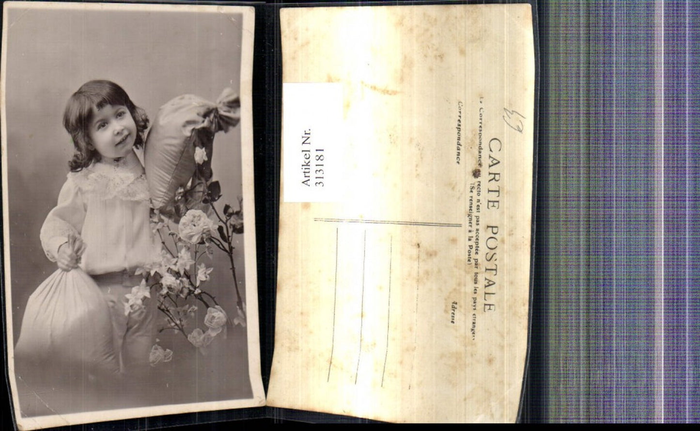 313181, Child boy with money bags, sacks, flowers, roses