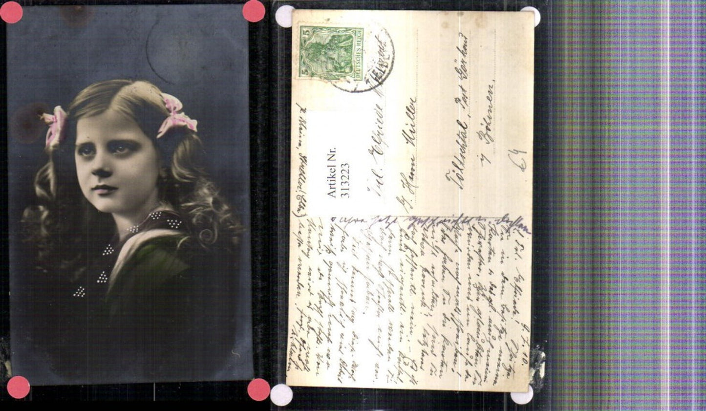 313223,Foto Ak Kind Mädchen Lockenkopf Haarschleife Portrait