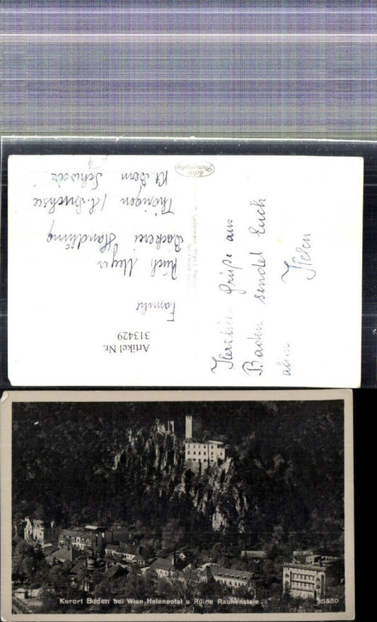 313429,Foto Ak Baden b. Wien Helenental u. Ruine Rauhenstein