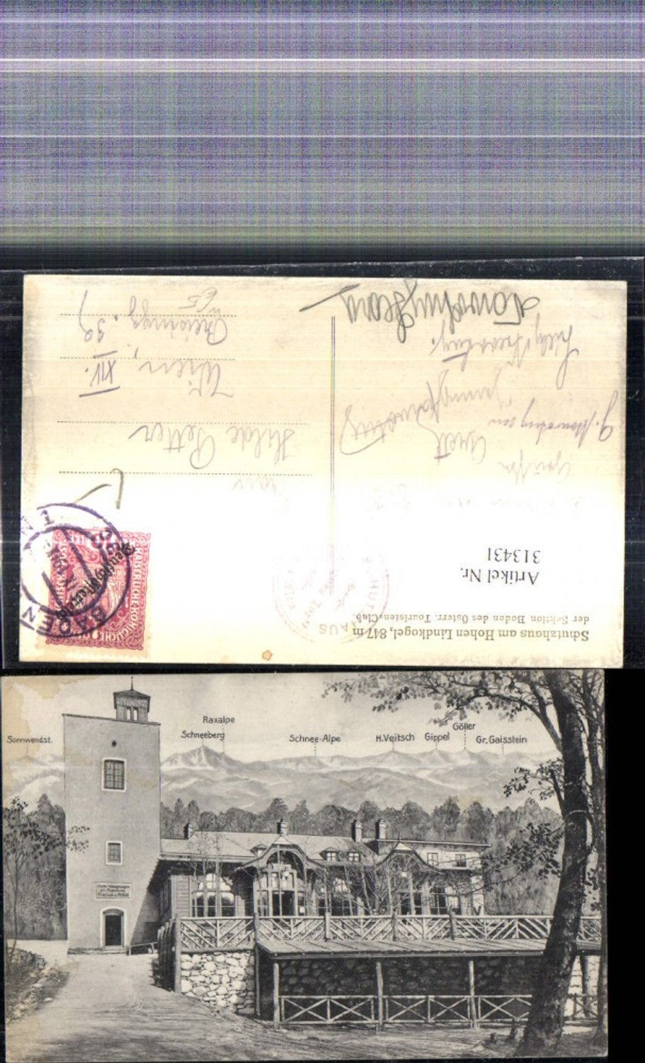 313431,Künstler Ak Schutzhaus a. Hohen Lindkogel Eisernes Tor Alland Bad Vöslau