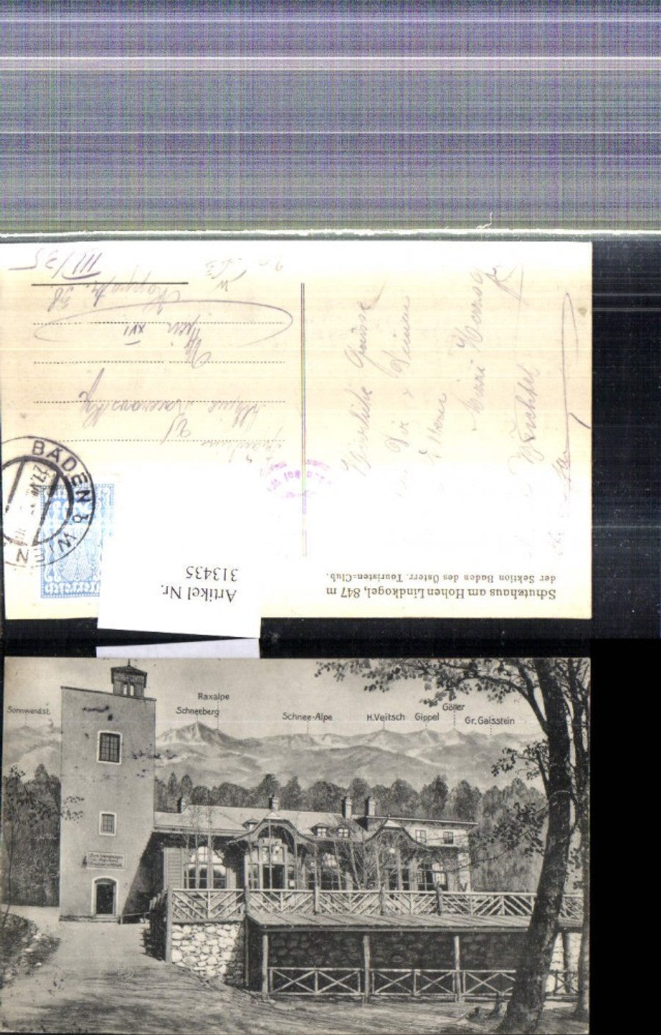 313435,Künstler Ak Schutzhaus a. Hohen Lindkogel Eisernes Tor Alland Bad Vöslau