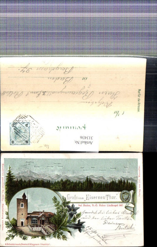 313436,Litho Schutzhaus a. Hohen Lindkogel Eisernes Tor Alland Bad Vöslau pub A. Schwidernoch
