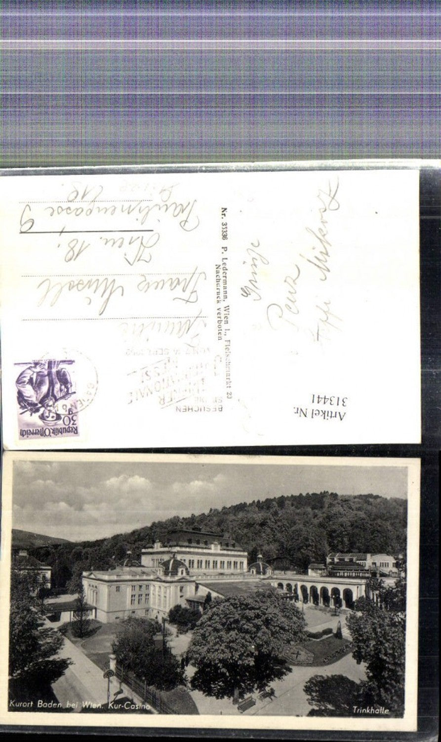 313441,Baden b. Wien Kur Casino Trinkhalle Stempel Wiener Internationale Messe 1952