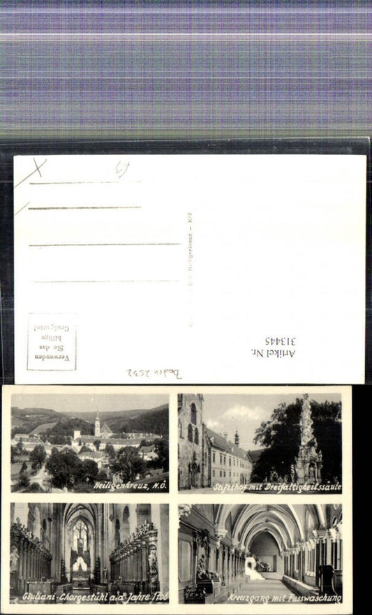 313445,Mehrbild Ak Heiligenkreuz Stift Stiftshof Dreifaltigkeitssäule Kreuzgang Chorgestühl